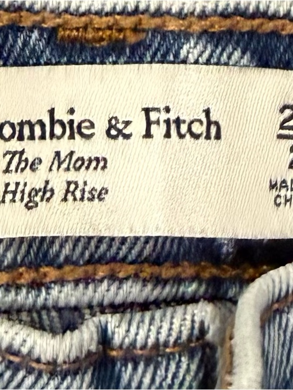 Abercrombie & Fitch Mom High Rise Jeans - Light Blue with Brown Stitching